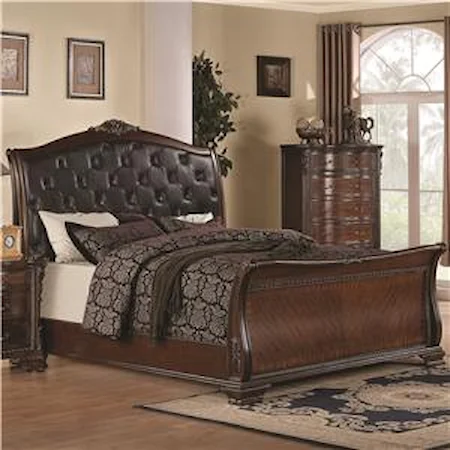 Queen Sleigh Bed with Upholstered Headboard